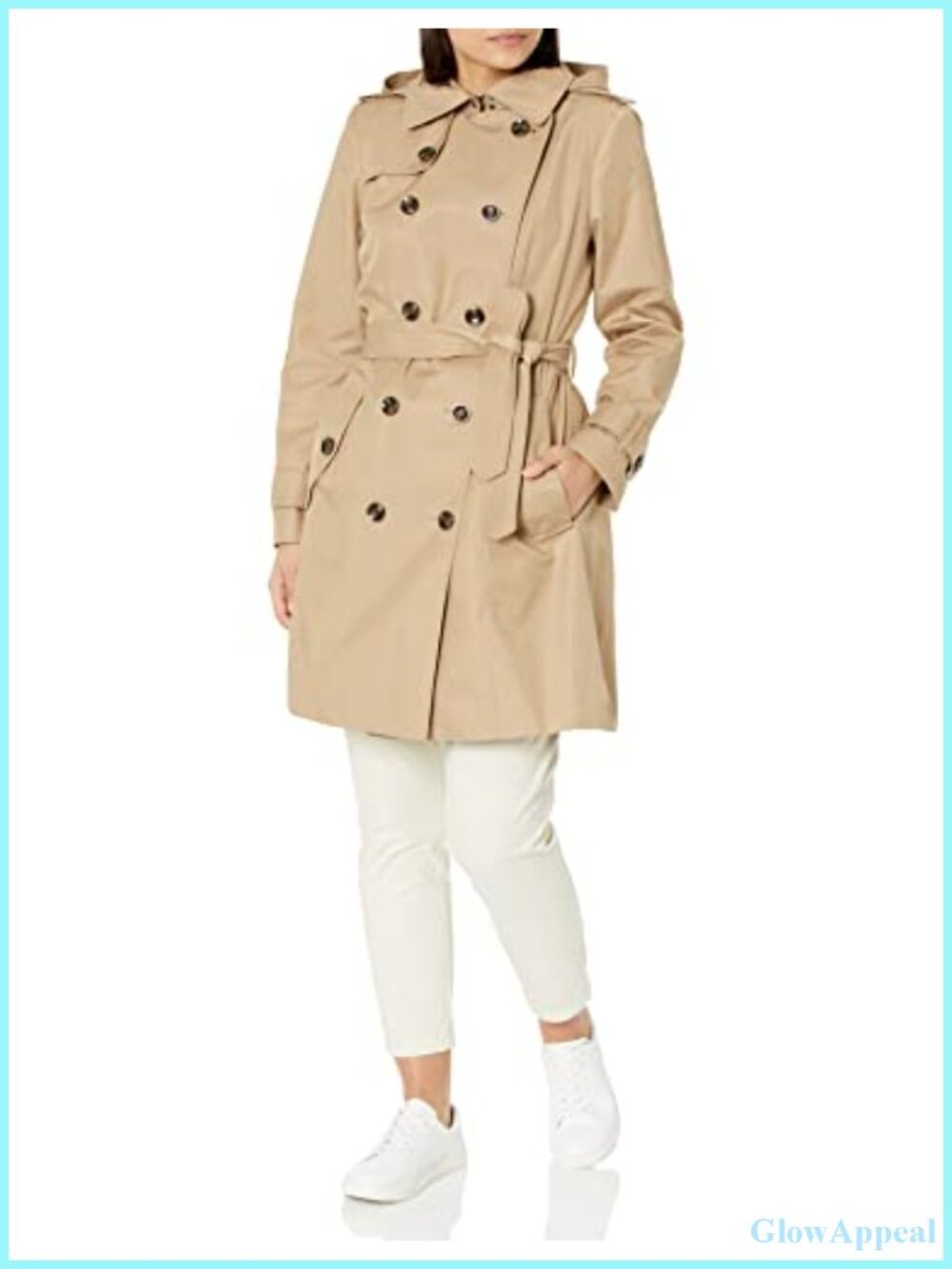 London Fog Double Breasted Trench Coat with Belt, Cotton Blend, Long Sleeve
